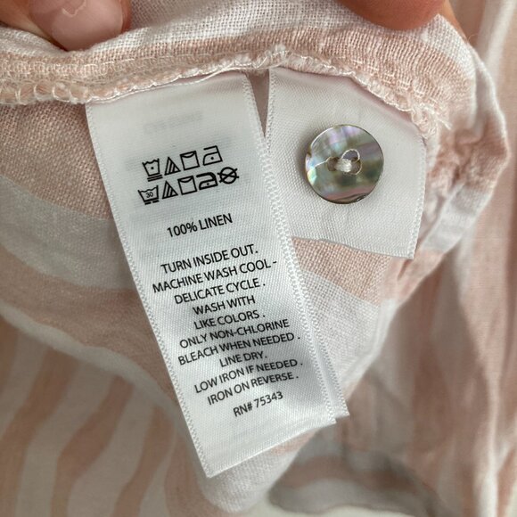 C&C California 100% Linen Striped Button Down Top White Pink Beach Nautical L - Picture 7 of 7